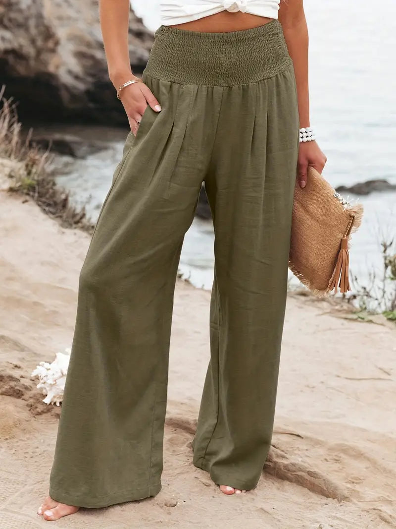 Smocked Waist Wide Leg Pants